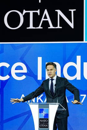 July 7, 2026, Ankara, Turkiye, Turkiye: NATO Secretary General MARK RUTTE, speaks onstage at the beginning of the NATO Summit Defence Industry Forum in Ankara. The Forum brought together Allied officials and defence-industry leaders to focus on scaling production, investment, innovation and joint procurement as NATO works towards its 5 percent defence and security investment commitment. Ankara Turkiye - ZUMAo116 20260707_znp_o116_010 Copyright: xBiancaxOterox