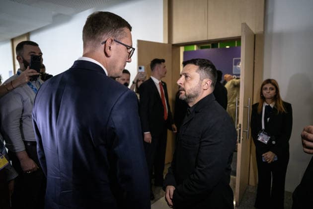 Ukrainian President Volodymyr Zelenskyy holds talks in Ankara ANKARA, TURKIYE - JULY 7: Ukrainian President Volodymyr Zelenskyy meets with Estonian Prime Minister Kristen Michal during the Defence Industry Forum held within the scope of the 36th NATO Heads of State and Government Summit at ATO Congresium in Ankara, Turkiye, on July 7, 2026. Ozge Elif Kizil Anadolu Ankara Turkey. Editorial use only. Please get in touch for any other usage.  Copyright: x2026xAnadoluxOzgexElifxKizilx