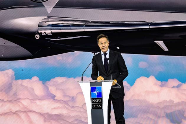 July 7, 2026, Ankara, Turkiye, Turkiye: NATO Secretary General MARK RUTTE speaks at the podium placed before a screen presenting SaabÃ¢â‚¬â ¢s GlobalEye aircraft at the opening of the NATO Summit Defence Industry Forum in Ankara. The one day Forum focused on expanding Allied defence production, procurement and industrial cooperation. Ankara Turkiye  - ZUMAo116 20260707_znp_o116_022 Copyright: xBiancaxOterox