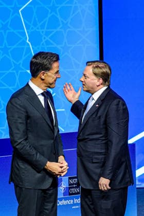 July 7, 2026, Ankara, Turkiye, Turkiye: NATO Deputy Spokesperson MARK SANDERS (R) and NATO Secretary General MARK RUTTE (L) stand together on stage ahead of the -Transatlantic Defence Industrial Cooperation in Action- announcement during the NATO Summit Defence Industry Forum (NSDIF) at the ATO Congresium in Ankara. The flagship initiative coordinates and streamlines joint multinational arms manufacturing, production scaling, and defence system purchasing agreements among allied countries. Ankara Turkiye  - ZUMAo116 20260707_znp_o116_023 Copyright: xBiancaxOterox