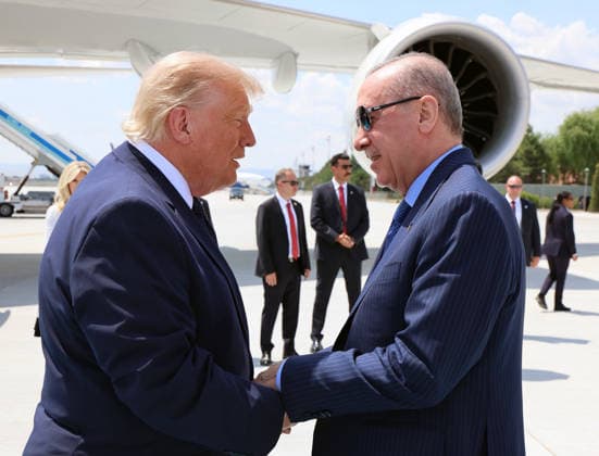 Turkish President Recep Tayyip ErdoÄüan welcomed U.S. President Donald Trump at the BeÅütepe Presidential Complex in Ankara on Tuesday, July 7, 2026, during a formal ceremony marking the NATO summit.  TUR2026070705 TurkishxPresidencyxOffice