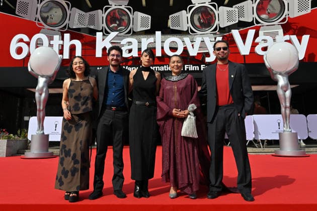 The 60th Karlovy Vary International Film Festival continued on its fifth day, in Karlovy Vary, Czech Republic, on July 7, 2026. A delegation of filmmakers presented the competition film Five Years and Four Months , a co-production between Colombia and the United States. From left: cinematographer Paula Moreno, director Esteban Hoyos Garcia, actress Jenny Nava, actress Carmina Martinez and director Juan Miguel Gelacio. (CTKxPhoto SlavomirxKubes) CTKPhotoP2026070707284  CTKPhotoP2026070707284