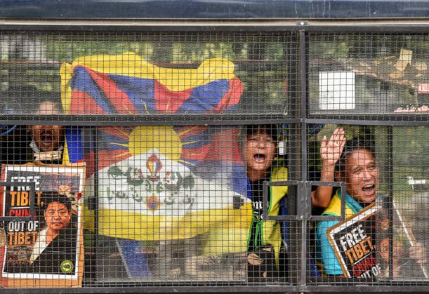 TYC Protests Near the Chinese Embassy in New Delhi New Delhi, Jul 07 (ANI): Local police detain Tibetan Youth Congress (TYC) supporters as they stage a protest over their various demands near the Chinese Embassy, in New Delhi on Tuesday. NEW DELHI Delhi India Copyright: xANIx ANI_20260707060