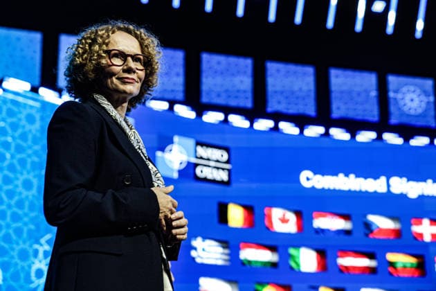 July 7, 2026, Ankara, Turkiye, Turkiye: NATO Deputy Secretary General RADMILA SEKERINSKA stands on stage during the Combined Signing segment of the NATO Summit Defence Industry Forum (NSDIF) at the ATO Congresium. Presiding over the historic procurement assembly, she officially opened three core alliance industrial portfoliosÃ¢â‚¬Space and Surveillance, Strike Capabilities, and Integrated Air and Missile DefenceÃ¢â‚¬which saw member nations collectively finalize dozens of multi-billion dollar joint manufacturing and weapons procurement contracts. Ankara Turkiye - ZUMAo116 20260707_znp_o116_044 Copyright: xBiancaxOterox