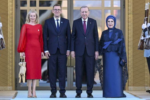 36th NATO Summit in Ankara ANKARA, TURKIYE - JULY 7: Turkish President Recep Tayyip Erdogan and his wife Emine Erdogan welcome Estonian Prime Minister Kristen Michal during a reception hosted in honor of heads of state, heads of government and their spouses attending the 36th NATO Summit at the Presidential Complex in Ankara, Turkiye on July 7, 2026. Mehmet Ali Ozcan Anadolu Ankara Turkey. Editorial use only. Please get in touch for any other usage.  Copyright: x2026xAnadoluxMehmetxAlixOzcanx
