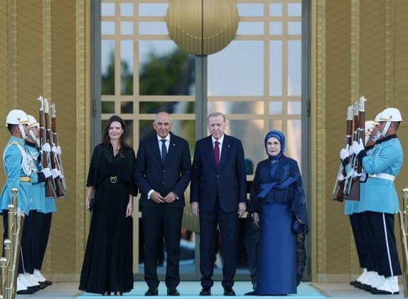 36th NATO Summit in Ankara ANKARA, TURKIYE - JULY 7: (----EDITORIAL USE ONLY MANDATORY CREDIT - TURKISH PRESIDENCY MURAT KULA HANDOUT - NO MARKETING NO ADVERTISING CAMPAIGNS - DISTRIBUTED AS A SERVICE TO CLIENTS----) Turkish President Recep Tayyip Erdogan and his wife Emine Erdogan welcome Slovenian Prime Minister Janez Jansa and his wife Urska Bacovnik Jansa during a reception hosted in honor of heads of state, heads of government and their spouses attending the 36th NATO Summit at the Presidential Complex in Ankara, Turkiye on July 7, 2026. TUR Presidency Murat Kula Anadolu Ankara Turkey. Editorial use only. Please get in touch for any other usage.  Copyright: x2026xAnadoluxTURxPresidencyx xMuratxKulax