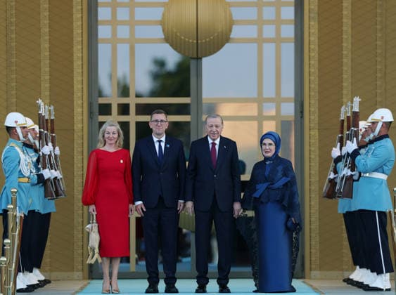 36th NATO Summit in Ankara ANKARA, TURKIYE - JULY 7: (----EDITORIAL USE ONLY MANDATORY CREDIT - TURKISH PRESIDENCY MURAT KULA HANDOUT - NO MARKETING NO ADVERTISING CAMPAIGNS - DISTRIBUTED AS A SERVICE TO CLIENTS----) Turkish President Recep Tayyip Erdogan and his wife Emine Erdogan welcome Estonian Prime Minister Kristen Michal during a reception hosted in honor of heads of state, heads of government and their spouses attending the 36th NATO Summit at the Presidential Complex in Ankara, Turkiye on July 7, 2026. TUR Presidency Murat Kula Anadolu Ankara Turkey. Editorial use only. Please get in touch for any other usage.  Copyright: x2026xAnadoluxTURxPresidencyx xMuratxKulax