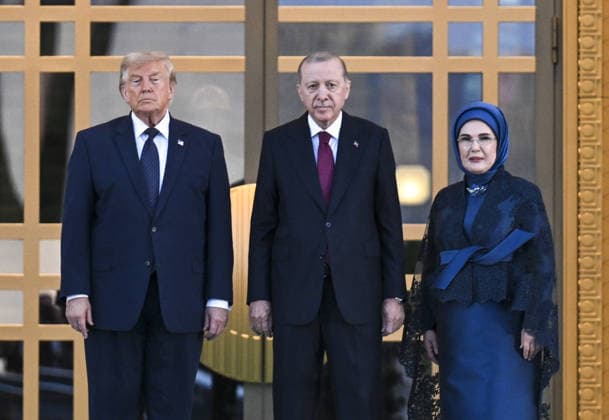 36th NATO Summit in Ankara ANKARA, TURKIYE - JULY 7: Turkish President Recep Tayyip Erdogan and his wife Emine Erdogan welcome US President Donald Trump during a reception hosted in honor of heads of state, heads of government and their spouses attending the 36th NATO Summit at the Presidential Complex in Ankara, Turkiye on July 7, 2026. Mehmet Ali Ozcan Anadolu Ankara Turkey. Editorial use only. Please get in touch for any other usage.  Copyright: x2026xAnadoluxMehmetxAlixOzcanx