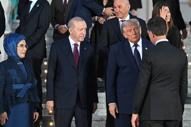36th NATO Summit in Ankara ANKARA, TURKIYE - JULY 7: Turkish President Recep Tayyip Erdogan, US President Donald Trump and NATO Secretary General Mark Rutte are seen before the family photo with the summit participants during a reception at the Presidential Complex in honor of heads of state and government, along with their spouses, attending the 36th NATO Summit in Ankara, Turkiye on July 7, 2026. Mehmet Ali Ozcan Anadolu Ankara Turkey. Editorial use only. Please get in touch for any other usage.  Copyright: x2026xAnadoluxMehmetxAlixOzcanx