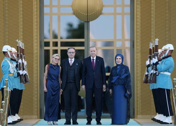 NATO Ankara Summit ANKARA, TURKIYE - JULY 7: (----EDITORIAL USE ONLY - MANDATORY CREDIT - TURKISH PRESIDENCY MURAT KULA HANDOUT - NO MARKETING NO ADVERTISING CAMPAIGNS - DISTRIBUTED AS A SERVICE TO CLIENTS----) Turkish President Recep Tayyip Erdogan (2nd R) and his wife Emine Erdogan (R) welcome Belgian Prime Minister Bart De Wever (2nd L) and his wife, Veerle Hegge (L) during a reception hosted for heads of state and government attending the 36th NATO Summit and their spouses at the Presidential Complex in Ankara, Turkiye, on July 7, 2026. Turkish Presidency Murat Kula Handout Anadolu Ankara Turkey. Editorial use only. Please get in touch for any other usage.  Copyright: x2026xAnadoluxTurkishxPresidencyx xMuratxKulax xHandoutx