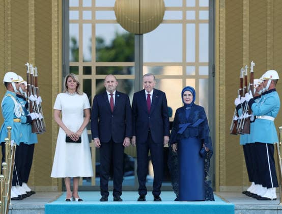 NATO Ankara Summit ANKARA, TURKIYE - JULY 7: (----EDITORIAL USE ONLY - MANDATORY CREDIT - TURKISH PRESIDENCY MURAT KULA HANDOUT - NO MARKETING NO ADVERTISING CAMPAIGNS - DISTRIBUTED AS A SERVICE TO CLIENTS----) Turkish President Recep Tayyip Erdogan and his wife Emine Erdogan welcome Bulgarian Prime Minister Rumen Radev and his wife Desislava Radeva during a reception hosted for heads of state and government attending the 36th NATO Summit and their spouses at the Presidential Complex in Ankara, Turkiye, on July 7, 2026. Turkish Presidency Murat Kula Handout Anadolu Ankara Turkey. Editorial use only. Please get in touch for any other usage.  Copyright: x2026xAnadoluxTurkishxPresidencyx xMuratxKulax xHandoutx