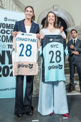 July 7, 2026, Bronx, New York, USA: Gotham FC President of soccer operations Yael Averbuch West and Carolyn Tisch Blogett, owner of Gotham FC attend announcement the Gotham FC will play at Etihad Park stadium beginning in 2028 at City Hall press briefing in New York, NY on July 7, 2026. Bronx USA - ZUMAr339 20260707_znp_r339_006 Copyright: xLevxRadinx
