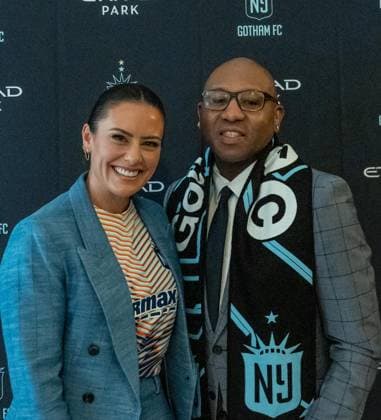 July 7, 2026, Bronx, New York, USA: Former player of Gotham FC Ali Krieger and Queens Borough President Donovan Richards attend announcement the Gotham FC will play at Etihad Park stadium beginning in 2028 at City Hall press briefing in New York, NY on July 7, 2026. Bronx USA - ZUMAr339 20260707_znp_r339_010 Copyright: xLevxRadinx