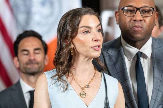 July 7, 2026, Bronx, New York, USA: Carolyn Tisch Blogett, owner of Gotham FC speaks during announcement the Gotham FC will play at Etihad Park stadium beginning in 2028 at City Hall press briefing in New York, NY on July 7, 2026. Bronx USA  - ZUMAr339 20260707_znp_r339_028 Copyright: xLevxRadinx