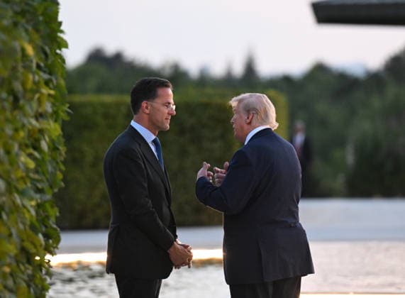 36th NATO Summit in Ankara ANKARA, TURKIYE - JULY 7: US President Donald Trump talks with NATO Secretary General Mark Rutte during a reception hosted for heads of state and government attending the 36th NATO Summit and their spouses at the Presidential Complex in Ankara, Turkiye, on July 7, 2026. Mehmet Ali Ozcan Anadolu Ankara Turkey. Editorial use only. Please get in touch for any other usage.  Copyright: x2026xAnadoluxMehmetxAlixOzcanx