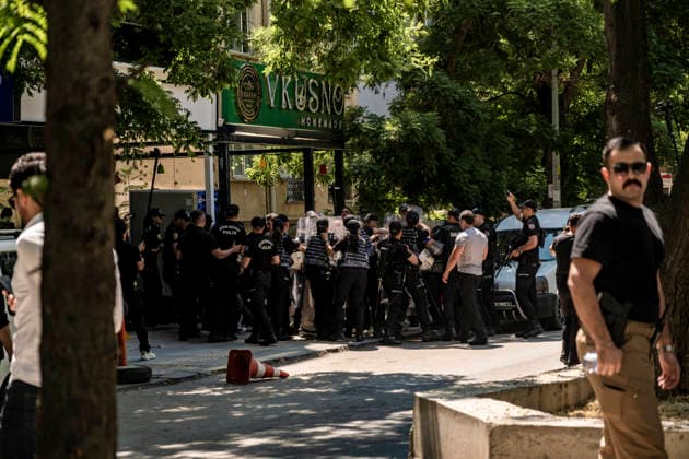 Anti NATO Demonstration Ankara Turkey July 7 Police officers intervene during an anti-NATO protest in Ankara, Turkey, on July 7, 2026. Ankara is hosting the NATO Summit on July 7-8, bringing together heads of state and government from numerous member countries. As security measures were intensified across the capital, police dispersed the demonstration, detained numerous protesters, and restricted access for journalists. Ankara Ankara Turkey Copyright: xMuratxKocabasx