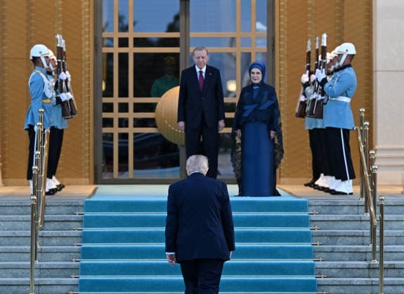 NATO Ankara Summit ANKARA, TURKIYE - JULY 7: Turkish President Recep Tayyip Erdogan and his wife Emine Erdogan welcome US President Donald Trump during a reception hosted for heads of state and government attending the 36th NATO Summit and their spouses at the Presidential Complex in Ankara, Turkiye, on July 7, 2026. Mehmet Ali Ozcan Anadolu Ankara Turkey. Editorial use only. Please get in touch for any other usage.  Copyright: x2026xAnadoluxMehmetxAlixOzcanx
