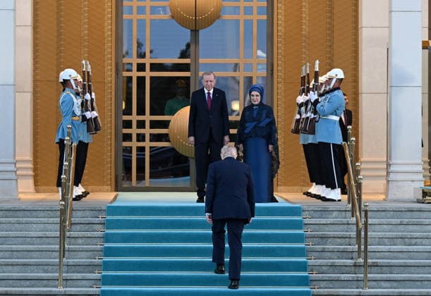 NATO Ankara Summit ANKARA, TURKIYE - JULY 7: Turkish President Recep Tayyip Erdogan and his wife Emine Erdogan welcome US President Donald Trump during a reception hosted for heads of state and government attending the 36th NATO Summit and their spouses at the Presidential Complex in Ankara, Turkiye, on July 7, 2026. Mehmet Ali Ozcan Anadolu Ankara Turkey. Editorial use only. Please get in touch for any other usage.  Copyright: x2026xAnadoluxMehmetxAlixOzcanx