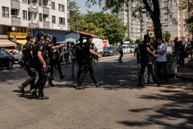 Anti NATO Demonstration Ankara Turkey July 7 Police officers disperse demonstrators during an anti-NATO protest in Ankara, Turkey, on July 7, 2026. Ankara is hosting the NATO Summit on July 7-8, bringing together heads of state and government from numerous member countries. As security measures were intensified across the capital, police dispersed the demonstration, detained numerous protesters, and restricted access for journalists. Ankara Ankara Turkey Copyright: xMuratxKocabasx