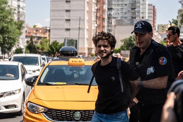 Anti NATO Demonstration Ankara Turkey July 7 Police officers detain a man during an anti-NATO protest in Ankara, Turkey, on July 7, 2026. Ankara is hosting the NATO Summit on July 7-8, bringing together heads of state and government from numerous member countries. As security measures were intensified across the capital, police dispersed the demonstration, detained numerous protesters, and restricted access for journalists. Ankara Ankara Turkey Copyright: xMuratxKocabasx