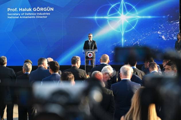 NATO Summit Defense Industry Forum reception in Ankara ANKARA, TURKIYE - JULY 7: Turkiye’s Defense Industries Secretary Haluk Gorgun speaks during the NATO Summit Defense Industry Forum 2026 Reception hosted at the Turkish Aerospace Industries (TAI) Kahramankazan facilities in Ankara, Turkiye, on July 7, 2026. Ismail Aslandag Anadolu Ankara Turkey. Editorial use only. Please get in touch for any other usage.  Copyright: x2026xAnadoluxIsmailxAslandagx