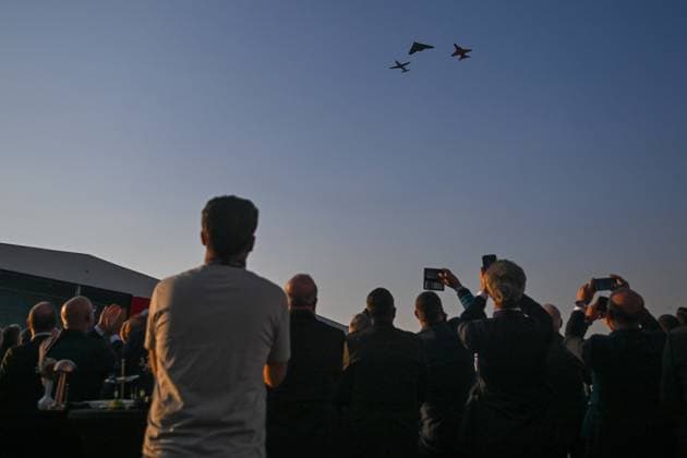 NATO Summit Defense Industry Forum reception in Ankara ANKARA, TURKIYE - JULY 7: Turkish national aircraft and unmanned aerial vehicles including HURJET, HURKUS-II, ANKA III, GOKBEY, ATAK, Bayraktar AKINCI, Bayraktar TB3, ANKA, and AKSUNGUR perform demonstration flights during the NATO Summit Defense Industry Forum 2026 Reception hosted by Turkiye’s Defense Industries Secretary Haluk Gorgun at the Turkish Aerospace Industries (TAI) facilities in Ankara, Turkiye, on July 7, 2026. Ismail Aslandag Anadolu Ankara Turkey. Editorial use only. Please get in touch for any other usage.  Copyright: x2026xAnadoluxIsmailxAslandagx