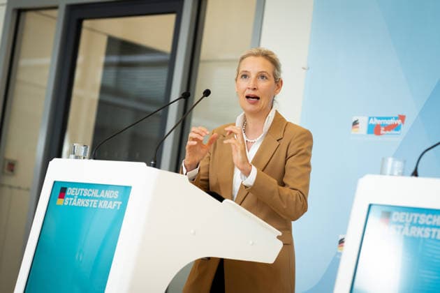 AfD, Alice Weidel Bundestag, Bundestagsfraktion, AfD, Pressestatement, Vorsitzende, Bundessprecherin, Alice Weidel Berlin Berlin GER *** AfD, Alice Weidel, Bundestag, Bundestag parliamentary group, AfD, press statement, chairwoman, federal spokesperson, Alice Weidel, Berlin, Berlin, GER