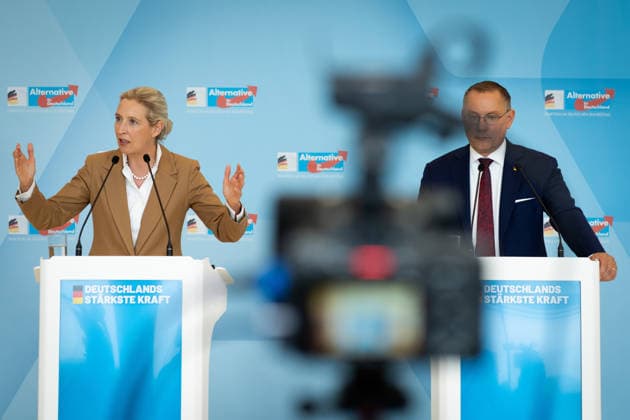 AfD, Tino Chrupalla Bundestag, Bundestagsfraktion, AfD, Pressestatement, Vorsitzender, Bundessprecher, Tino Chrupalla Berlin Berlin GER *** AfD, Tino Chrupalla, Bundestag, Bundestag parliamentary group, AfD, press statement, chairman, federal spokesperson, Tino Chrupalla, Berlin, Berlin, GER