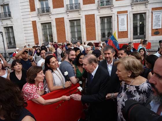 July 7, 2026, Madrid, Madrid, Spain: MADRID, SPAIN - JULY 07: The President-elect of Venezuela Edmundo Gonzalez is received by the President of the Community of Madrid Isabel Diaz Ayuso at the Real Casa de Correos, the headquarters of the regional government. Following their meeting, they were greeted by first responders and rescue workers who participated in the recent Venezuela earthquake relief operations, surrounded by members of the Venezuelan diaspora resident in Madrid. Madrid Spain  - ZUMAh199 20260707_zip_h199_017 Copyright: xAaronxHerediax