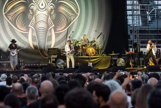 Croatia, Zagreb, 070726. Concert of the supergroup BEAT at the Salata stadium in Zagreb. The BEAT project brings together legendary musicians who perform King Crimson albums from the 80s. The line-up consists of former King Crimson members Adrian Belew and Tony Levin, joined by guitarist Steve Vai and drummer Danny Carey. Photo: Darko Tomas CROPIX Copyright: xxDarkoxTomasx beat2-070726