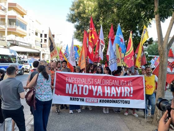 Anti-NATO Demonstrators March to Alliance Headquarters in Izmir IZMIR, TURKEY JULY 7, 2026: Ahead of the NATO Summit, which began today in the capital Ankara and will continue on July 8, law enforcement was on high alert in Izmir against protesters staging demonstrations. Law enforcement, which intervened in protests today in Istanbul and Ankara, detained dozens of people. In Izmir, the No to NATO Coordination? group gathered in front of the Buca Åžirinyer Ä°ZBAN station to stage a protest against the NATO Summit. Approximately 300 protesters who gathered in front of the Ä°ZBAN station marched to the NATO Command headquarters in Buca to voice their opposition to NATO. Speaking on behalf of the No to NATO Coordination,? Zehra A Copyright: x xYusufxBelekx xJNAxPressx