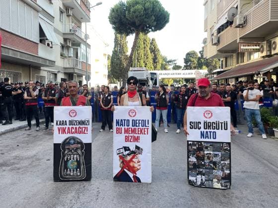 Anti-NATO Demonstrators March to Alliance Headquarters in Izmir IZMIR, TURKEY JULY 7, 2026: Ahead of the NATO Summit, which began today in the capital Ankara and will continue on July 8, law enforcement was on high alert in Izmir against protesters staging demonstrations. Law enforcement, which intervened in protests today in Istanbul and Ankara, detained dozens of people. In Izmir, the No to NATO Coordination? group gathered in front of the Buca Åžirinyer Ä°ZBAN station to stage a protest against the NATO Summit. Approximately 300 protesters who gathered in front of the Ä°ZBAN station marched to the NATO Command headquarters in Buca to voice their opposition to NATO. Speaking on behalf of the No to NATO Coordination,? Zehra A Copyright: x xYusufxBelekx xJNAxPressx