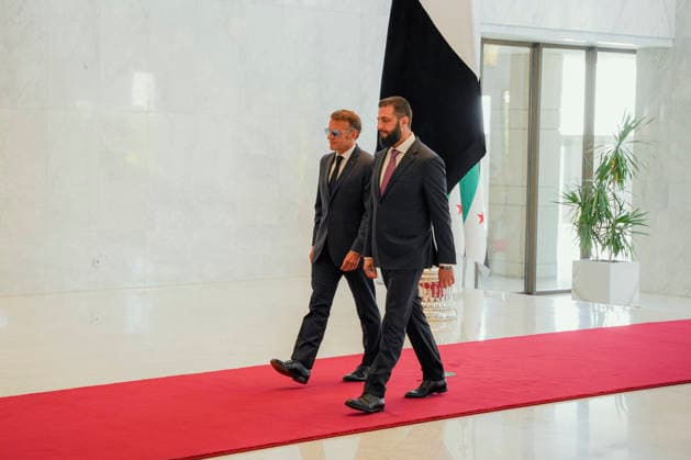 French President Emmanuel Macron visits Syria French President Emmanuel Macron (L) meets Syrian President Ahmad al-Sharaa (R) at the Presidential Palace in Damascus, Syria, 07 July 2026. The French president is the first head of state from a European Union country to visit Syria since the fall of the Assad regime. Damascus Damascus Syria Copyright: xOmarxAlbamx