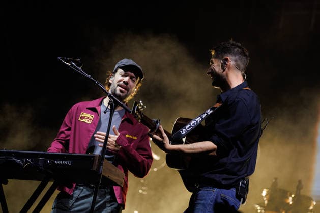 IPA86487488 - Ben Lovett (L) and Marcus Mumford (R), members of the band Mumford &amp; Sons, perform as part of the Prizefighter Tour at Rock in Roma on July 7, 2026, at the Ippodromo delle Capannelle in Rome, Italy.  Copyright: xEmanuelaxVertolli LiveMediax xx 86487488