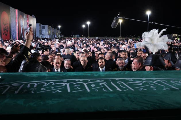 Body of slain Iranian supreme leader arrives in Iraq ahead of funeral procession NAJAF, IRAQ - JULY 8: (----EDITORIAL USE ONLY – MANDATORY CREDIT - IRANIAN PRESIDENCY HANDOUT - NO MARKETING NO ADVERTISING CAMPAIGNS - DISTRIBUTED AS A SERVICE TO CLIENTS----) People carry the coffin of Iran s late Supreme Leader Ayatollah Ali Khamenei after landing at Najaf International Airport ahead of the scheduled funeral processions, in Najaf, Iraq, on July 8, 2026. Khamenei was killed in US-Israeli strikes on Iran that began on Feb. 28, triggering weeks of retaliatory attacks from Tehran targeting Israel and Gulf countries hosting US assets. Iranian Presidency Handout Anadolu Najaf Iraq. Editorial use only. Please get in touch for any other usag  Copyright: x2026xAnadoluxIranianxPresidencyx xHandoutx