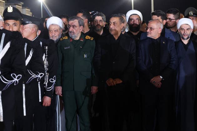 Body of slain Iranian supreme leader arrives in Iraq ahead of funeral procession NAJAF, IRAQ - JULY 8: (----EDITORIAL USE ONLY – MANDATORY CREDIT - IRANIAN PRESIDENCY HANDOUT - NO MARKETING NO ADVERTISING CAMPAIGNS - DISTRIBUTED AS A SERVICE TO CLIENTS----) Mohsen Rezaei (2nd L), member of Iran s Expediency Discernment Council and former Commander-in-Chief of the Islamic Revolutionary Guard Corps, welcomes the arrival of the late Iranian Supreme Leader Ayatollah Ali Khamenei s body at Najaf International Airport in Najaf, Iraq, on July 8, 2026. Khamenei was killed in US-Israeli strikes on Iran that began on Feb. 28, triggering weeks of retaliatory attacks from Tehran targeting Israel and Gulf countries hosting US assets. Iranian Preside  Copyright: x2026xAnadoluxIranianxPresidencyx xHandoutx