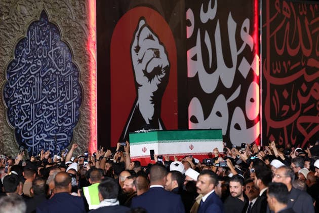 Body of slain Iranian supreme leader arrives in Iraq ahead of funeral procession NAJAF, IRAQ - JULY 8: (----EDITORIAL USE ONLY – MANDATORY CREDIT - IRANIAN PRESIDENCY HANDOUT - NO MARKETING NO ADVERTISING CAMPAIGNS - DISTRIBUTED AS A SERVICE TO CLIENTS----) People carry the coffin of Iran s late Supreme Leader Ayatollah Ali Khamenei after landing at Najaf International Airport ahead of the scheduled funeral processions, in Najaf, Iraq, on July 8, 2026. Khamenei was killed in US-Israeli strikes on Iran that began on Feb. 28, triggering weeks of retaliatory attacks from Tehran targeting Israel and Gulf countries hosting US assets. Iranian Presidency Handout Anadolu Najaf Iraq. Editorial use only. Please get in touch for any other usag  Copyright: x2026xAnadoluxIranianxPresidencyx xHandoutx