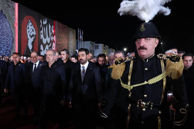 Body of slain Iranian supreme leader arrives in Iraq ahead of funeral procession NAJAF, IRAQ - JULY 8: (----EDITORIAL USE ONLY – MANDATORY CREDIT - IRANIAN PRESIDENCY HANDOUT - NO MARKETING NO ADVERTISING CAMPAIGNS - DISTRIBUTED AS A SERVICE TO CLIENTS----) Iranian President Masoud Pezeshkian (C), Iranian Foreign Minister Abbas Araghchi, Iraqi Prime Minister Ali al-Zaidi welcome the arrival of the late Iranian Supreme Leader Ayatollah Ali Khamenei s body at Najaf International Airport in Najaf, Iraq, on July 8, 2026. Khamenei was killed in US-Israeli strikes on Iran that began on Feb. 28, triggering weeks of retaliatory attacks from Tehran targeting Israel and Gulf countries hosting US assets. Iranian Presidency Handout Anadolu Naja  Copyright: x2026xAnadoluxIranianxPresidencyx xHandoutx