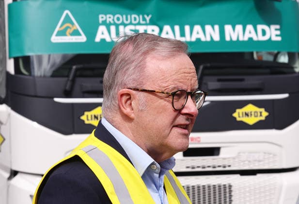 VOLVO HEAVY-DUTY TRUCKS, Prime Minister Anthony Albanese at Volvo™s Australia National Headquarters in Wacol, Brisbane, Wednesday, July 8, 2026. Volvo Australia will show off the first heavy-duty electric trucks built in Brisbane. ( NO ARCHIVING Brisbane QUEENSLAND AUSTRALIA  Copyright: xx 20260708196867990987