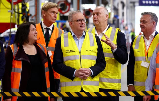 VOLVO HEAVY-DUTY TRUCKS, Prime Minister Anthony Albanese at Volvo™s Australia National Headquarters in Wacol, Brisbane, Wednesday, July 8, 2026. Volvo Australia will show off the first heavy-duty electric trucks built in Brisbane. ( NO ARCHIVING Brisbane QUEENSLAND AUSTRALIA  Copyright: xx 20260708119696246920
