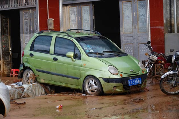 NANNING, CHINA - JULY 07: Flood-soaked car is parked on July 7, 2026 in Hengzhou, Nanning, Guangxi Zhuang Autonomous Region of China. Recent extreme rainstorms triggered by Typhoon Maysak, the 10th typhoon of the year, have caused severe flooding in parts of south China s Guangxi Zhuang Autonomous Region.  Copyright: xVCGx 111652981461