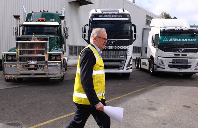 VOLVO HEAVY-DUTY TRUCKS, Prime Minister Anthony Albanese at Volvo™s Australia National Headquarters in Wacol, Brisbane, Wednesday, July 8, 2026. Volvo Australia will show off the first heavy-duty electric trucks built in Brisbane. ( NO ARCHIVING Brisbane QUEENSLAND AUSTRALIA  Copyright: xx 20260708159227823100