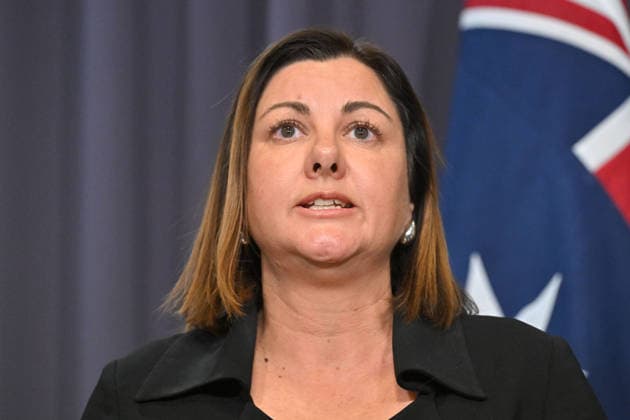 ANIKA WELLS TELSTRA PRESSER, Minister for Emergency Management Kristy McBain at a press conference at Parliament House in Canberra, Wednesday, July 8, 2026. ( NO ARCHIVING CANBERRA AUSTRALIAN CAPITAL TERRITORY AUSTRALIA  Copyright: xMICKxTSIKASx 20260708190450916360