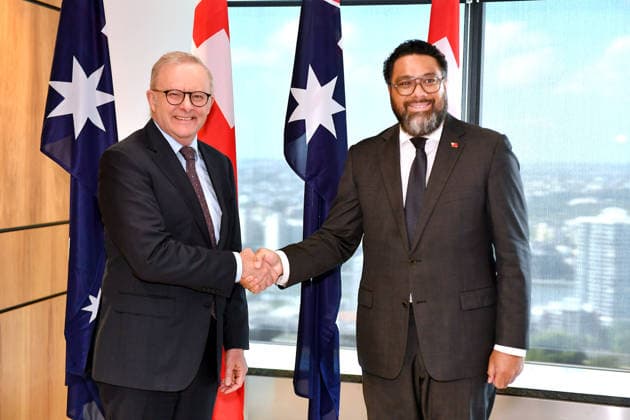 ANTHONY ALBANESE PACIFIC ISLANDS, Australian Prime Minister Anthony Albanese (left) and Tongan Prime Minister Fatafehi FakafÄnua during a bilateral meeting at the CPO in Brisbane, Wednesday, July 8, 2026. ( NO ARCHIVING, POOL BRISBANE QUEENSLAND AUSTRALIA  Copyright: xJohnxGassx 20260708183226580375
