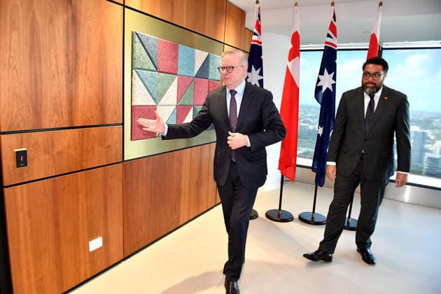 ANTHONY ALBANESE PACIFIC ISLANDS, Australian Prime Minister Anthony Albanese (left) and Tongan Prime Minister Fatafehi FakafÄnua during a bilateral meeting at the CPO in Brisbane, Wednesday, July 8, 2026. ( NO ARCHIVING, POOL BRISBANE QUEENSLAND AUSTRALIA  Copyright: xJohnxGassx 20260708196522989005