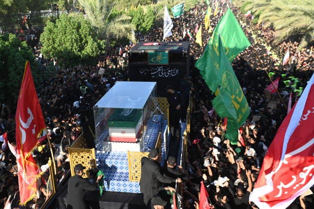 Massive Crowds gather in Najaf for Farewell Ceremony of slain Iranian supreme leader NAJAF, IRAQ - JULY 8: A massive crowd of mourners carrying various flags and posters fills the streets during a farewell ceremony for slain Iranian supreme leader Ali Khamenei, in Najaf, Iraq, on July 8, 2026. Khamenei lost his life following joint US-Israeli attacks. Starting from the early hours of the morning, thousands of people flooded the squares and avenues to take part in the funeral procession and pay their final respects. Haidar Mohammed Ali Anadolu Najaf Iraq. Editorial use only. Please get in touch for any other usage.  Copyright: x2026xAnadoluxHaidarxMohammedxAlix