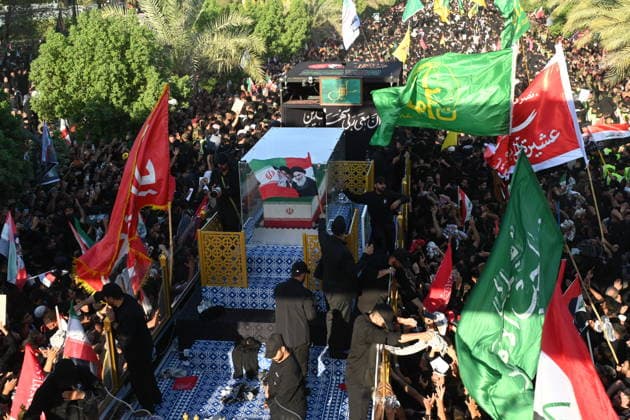 Massive Crowds gather in Najaf for Farewell Ceremony of slain Iranian supreme leader NAJAF, IRAQ - JULY 8: A massive crowd of mourners carrying various flags and posters fills the streets during a farewell ceremony for slain Iranian supreme leader Ali Khamenei, in Najaf, Iraq, on July 8, 2026. Khamenei lost his life following joint US-Israeli attacks. Starting from the early hours of the morning, thousands of people flooded the squares and avenues to take part in the funeral procession and pay their final respects. Haidar Mohammed Ali Anadolu Najaf Iraq. Editorial use only. Please get in touch for any other usage.  Copyright: x2026xAnadoluxHaidarxMohammedxAlix
