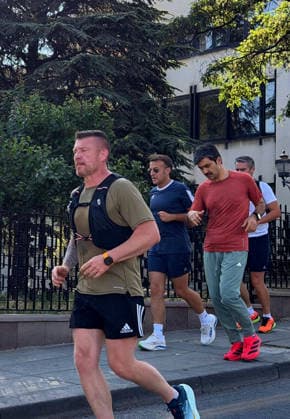 French President Macron goes for morning jog in Ankara ANKARA, TURKIYE - JULY 08: French President Emmanuel Macron goes for a morning jog in Ankara, Turkiye, where he arrived for the 36th NATO Heads of State and Government Summit on July 08, 2026. Berkan Cetin Anadolu Ankara Turkey. Editorial use only. Please get in touch for any other usage.  Copyright: x2026xAnadoluxBerkanxCetinx