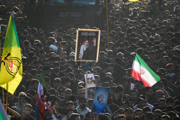 Massive Crowds gather in Najaf for Farewell Ceremony of slain Iranian supreme leader NAJAF, IRAQ - JULY 8: A massive crowd of mourners carrying various flags and posters fills the streets during a farewell ceremony for slain Iranian supreme leader Ali Khamenei, in Najaf, Iraq, on July 8, 2026. Khamenei lost his life following joint US-Israeli attacks. Starting from the early hours of the morning, thousands of people flooded the squares and avenues to take part in the funeral procession and pay their final respects. Haidar Mohammed Ali Anadolu Najaf Iraq. Editorial use only. Please get in touch for any other usage.  Copyright: x2026xAnadoluxHaidarxMohammedxAlix