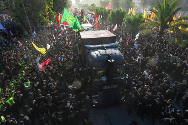 Massive Crowds gather in Najaf for Farewell Ceremony of slain Iranian supreme leader NAJAF, IRAQ - JULY 8: A massive crowd of mourners carrying various flags and posters fills the streets during a farewell ceremony for slain Iranian supreme leader Ali Khamenei, in Najaf, Iraq, on July 8, 2026. Khamenei lost his life following joint US-Israeli attacks. Starting from the early hours of the morning, thousands of people flooded the squares and avenues to take part in the funeral procession and pay their final respects. Haidar Mohammed Ali Anadolu Najaf Iraq. Editorial use only. Please get in touch for any other usage.  Copyright: x2026xAnadoluxHaidarxMohammedxAlix